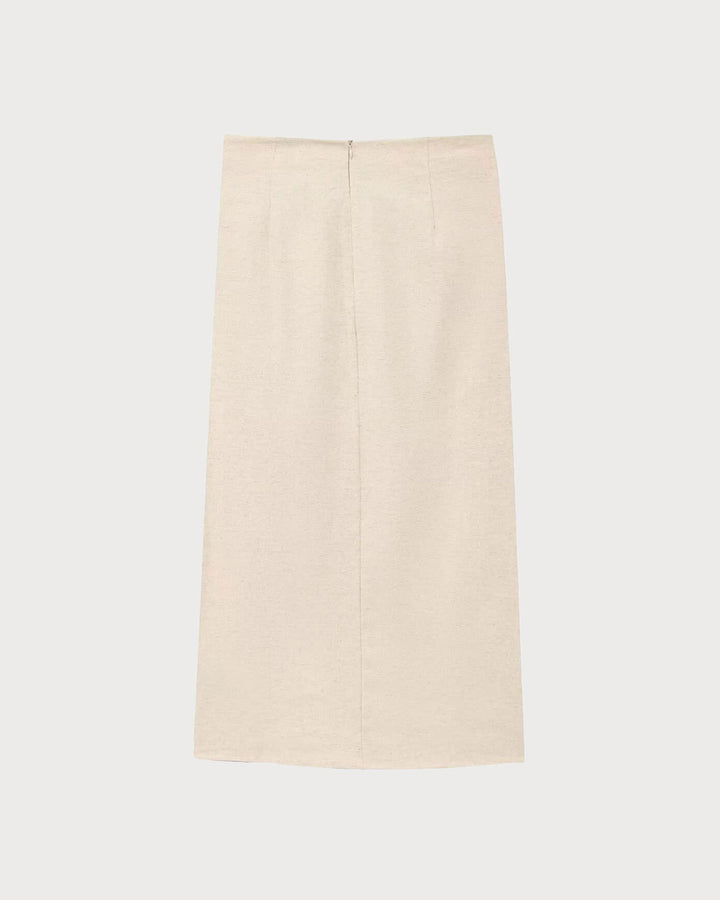 SALE | Apricot Linen Natural Waisted Midi Skirt