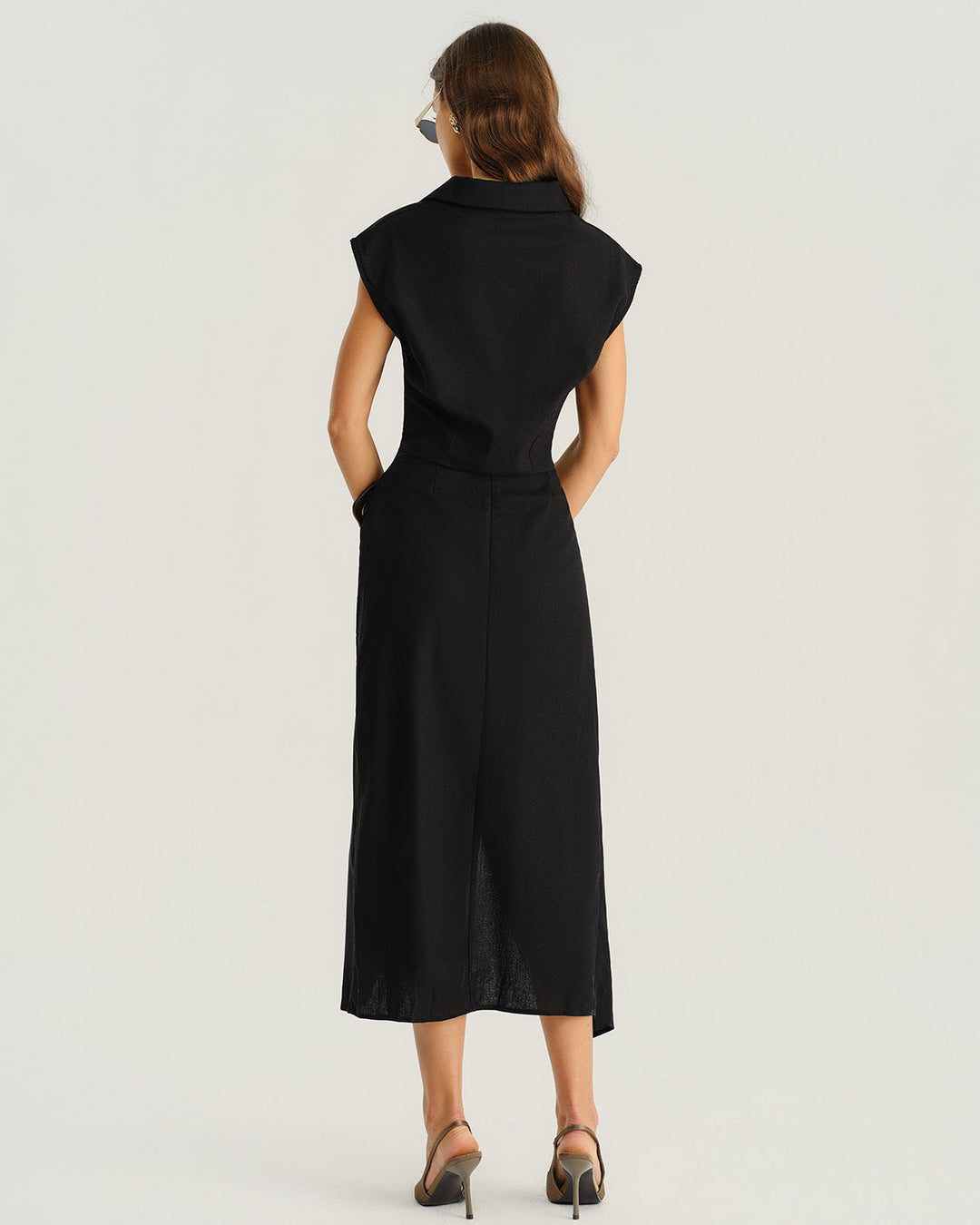 SALE | Black Natural Waisted Slit Midi Skirt