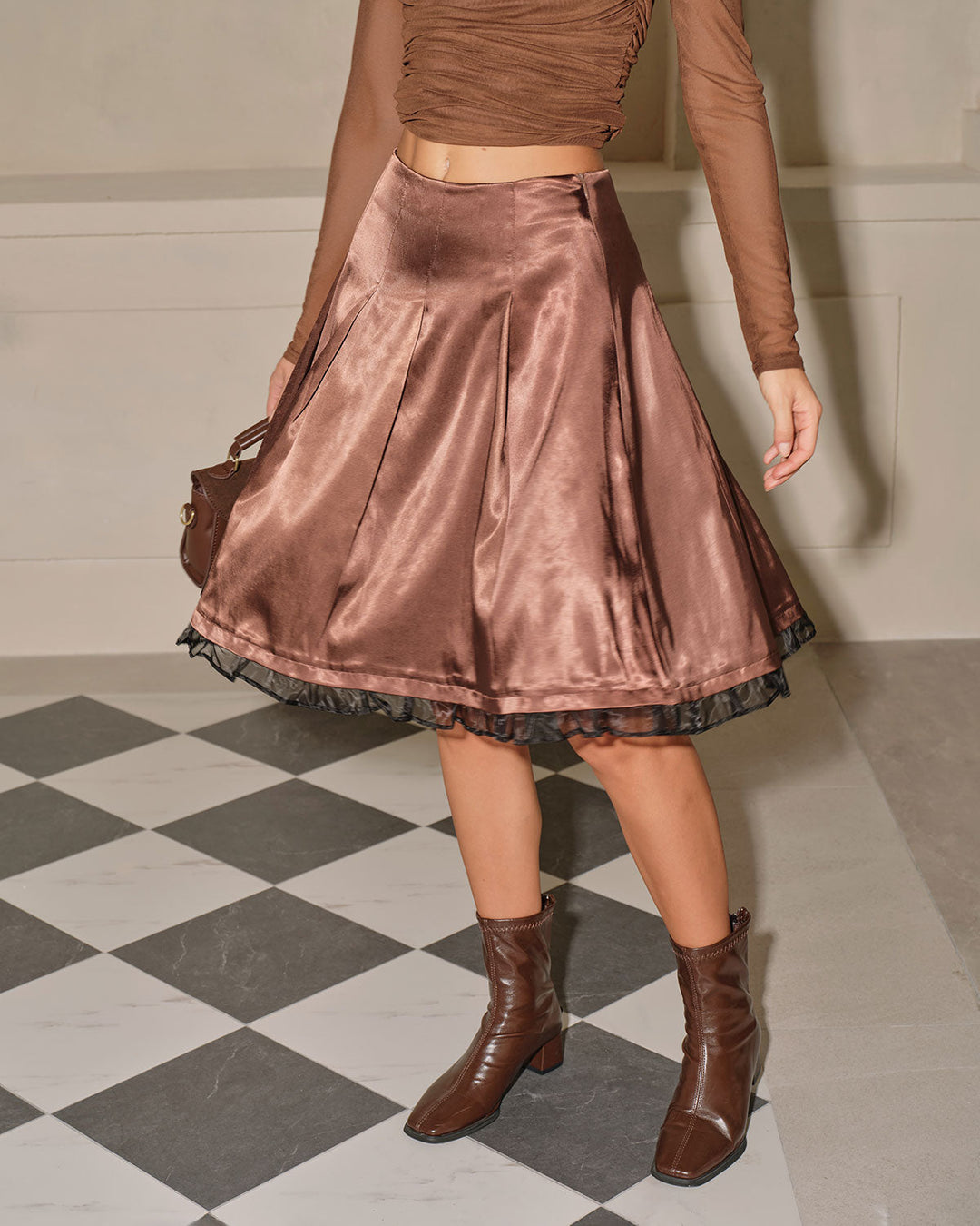 SALE | Coffee Flared Knee Length Skirt