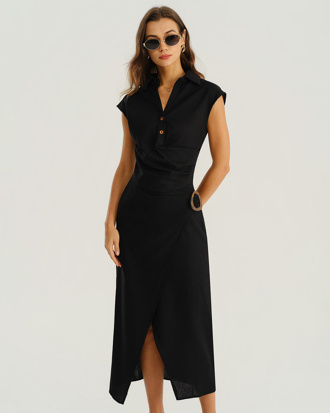 SALE | Black Cowl Sleeve Button Blouse