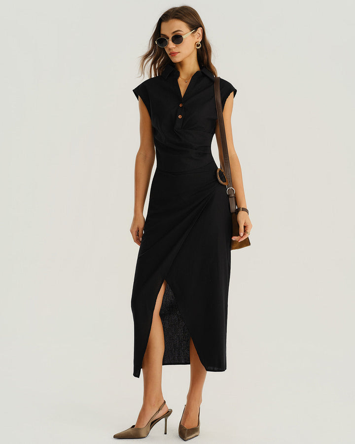 SALE | Black Cowl Sleeve Button Blouse