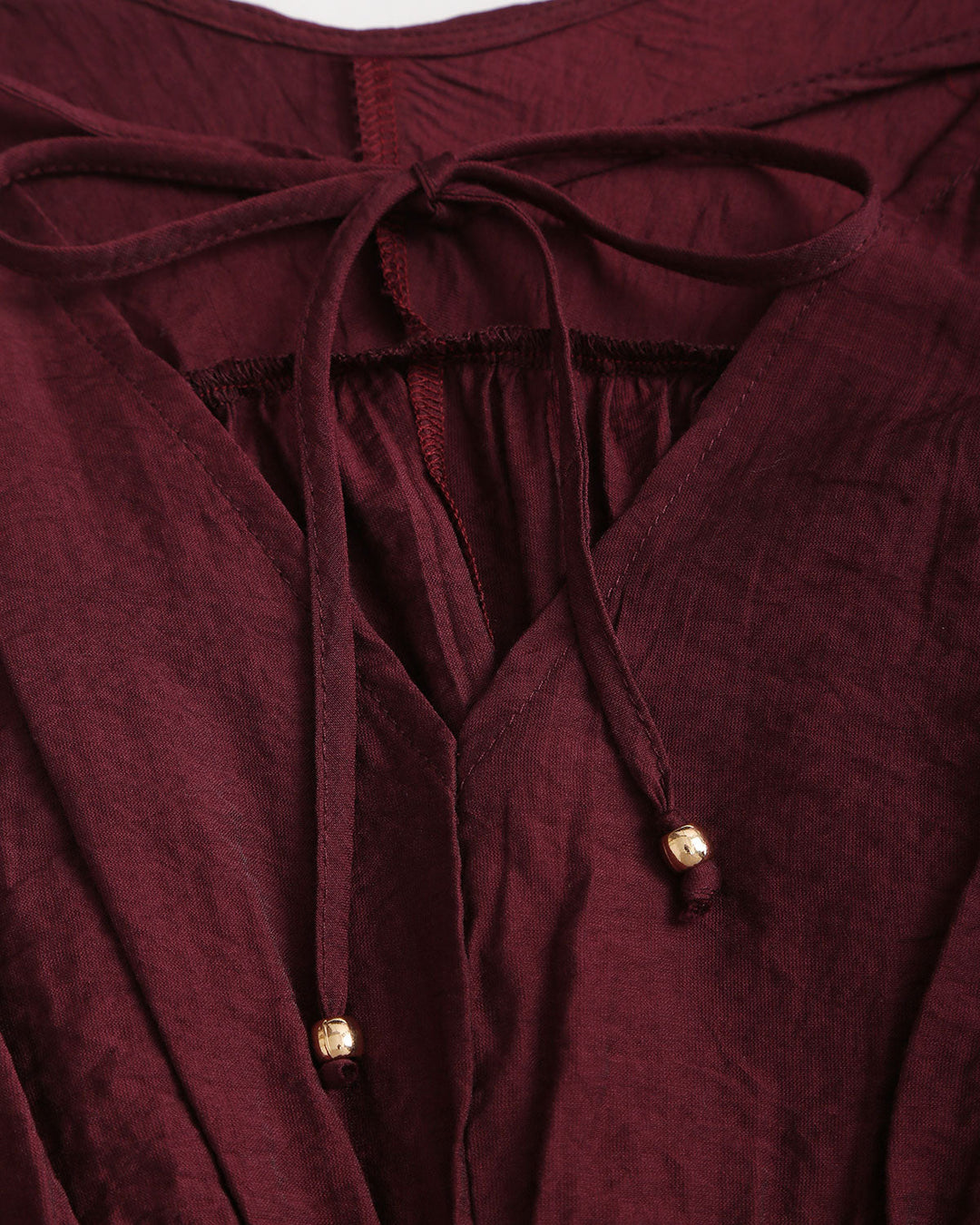 SALE | Wine Red V Neck Shirred Blouse