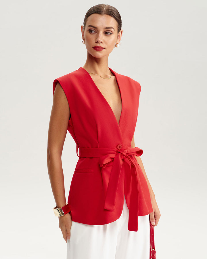 SALE | Red V Neck Pocket Vest