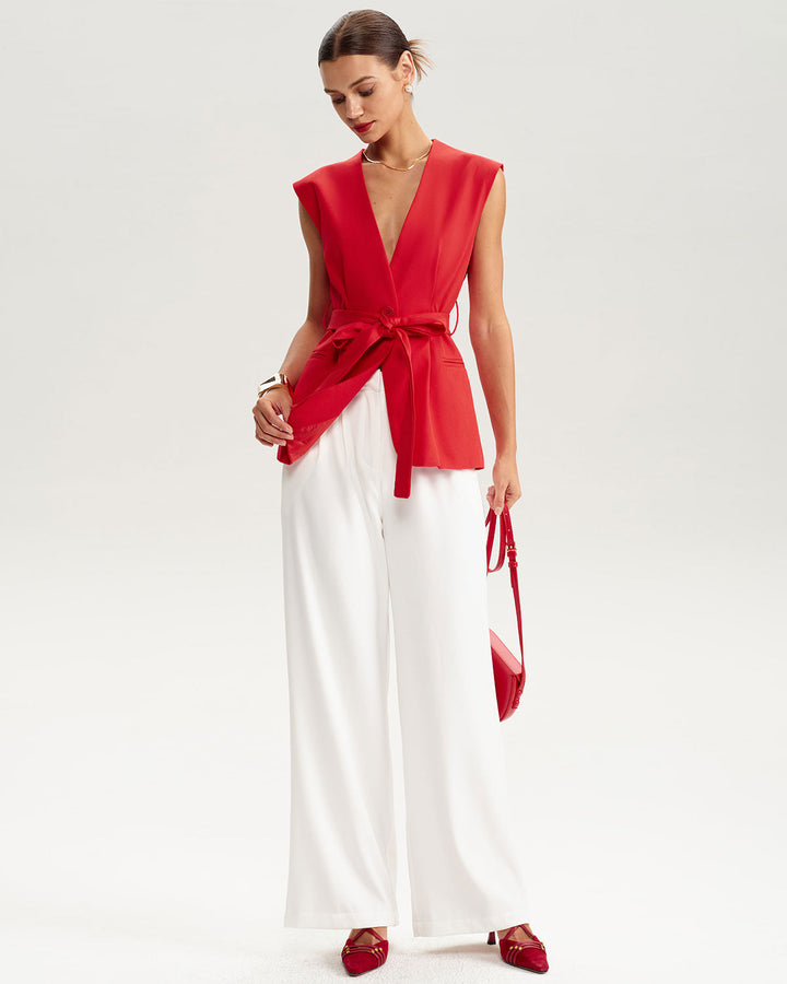 SALE | Red V Neck Pocket Vest