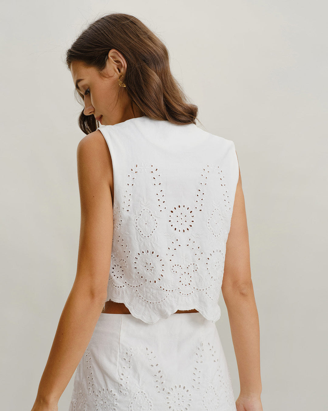 SALE | White Jacquard Single Breasted Vests