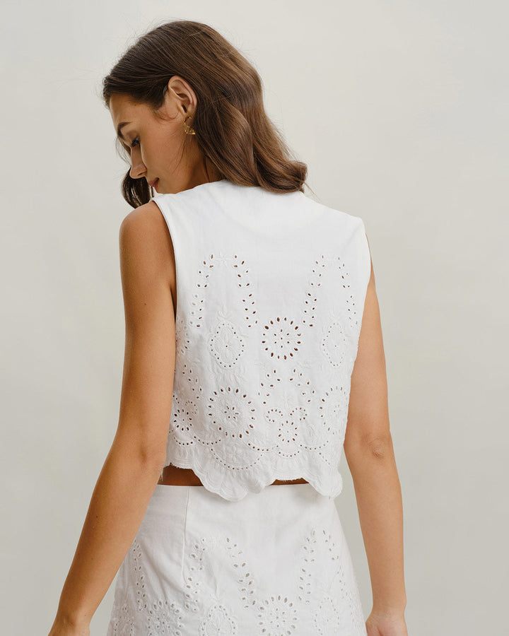 SALE | White Jacquard Single Breasted Vests