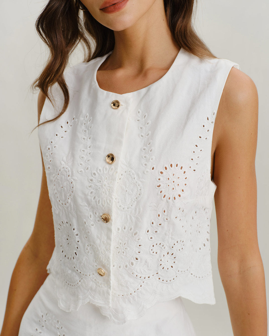 SALE | White Jacquard Single Breasted Vests