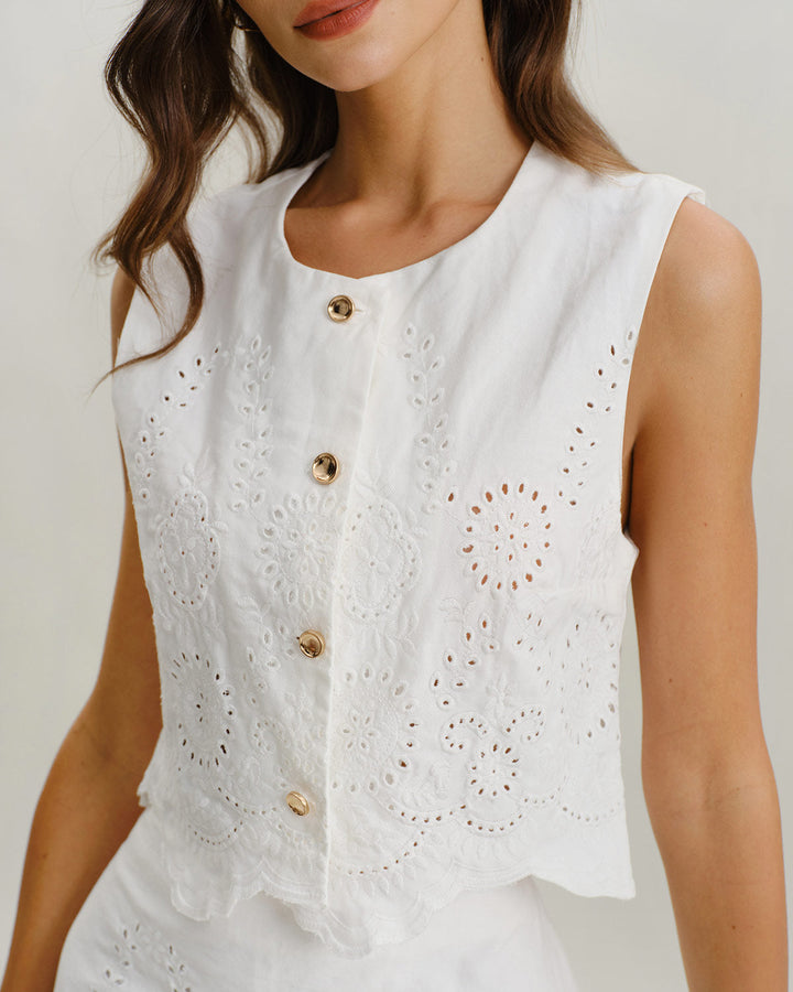 SALE | White Jacquard Single Breasted Vests