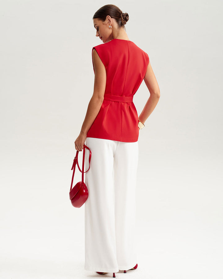 SALE | Red V Neck Pocket Vest