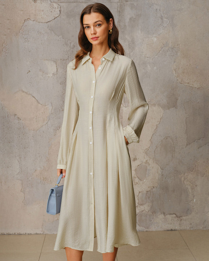 SALE | Apricot A-Line Button Midi Dress