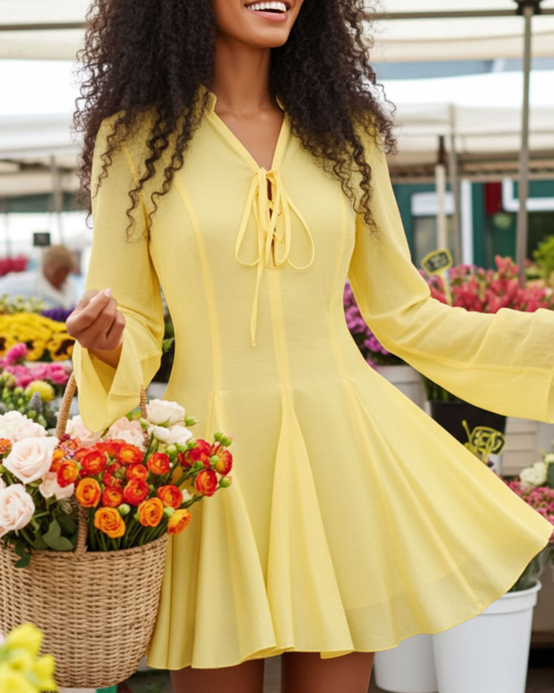 SALE | Yellow Bell Sleeve A-Line Mini Dress