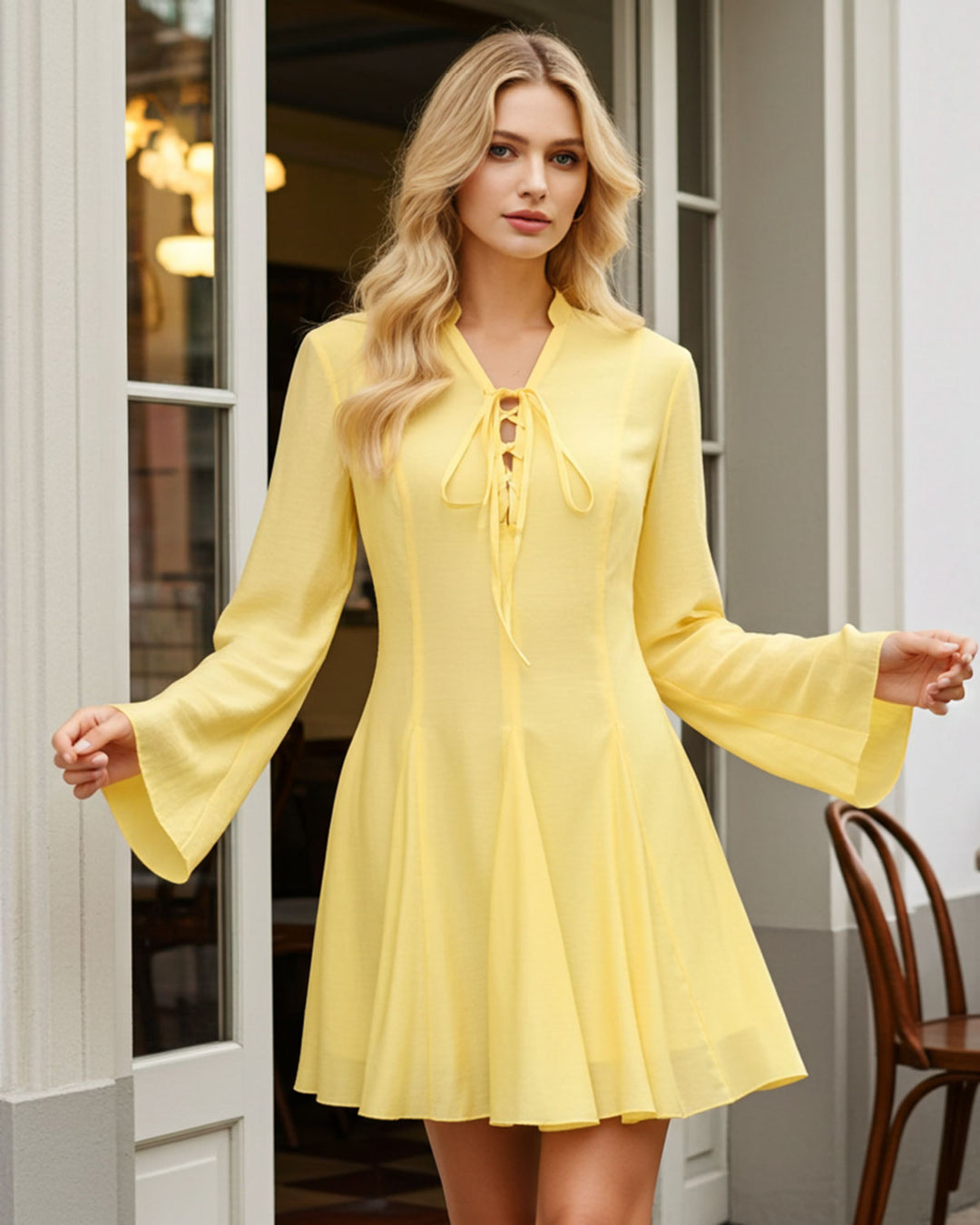 SALE | Yellow Bell Sleeve A-Line Mini Dress