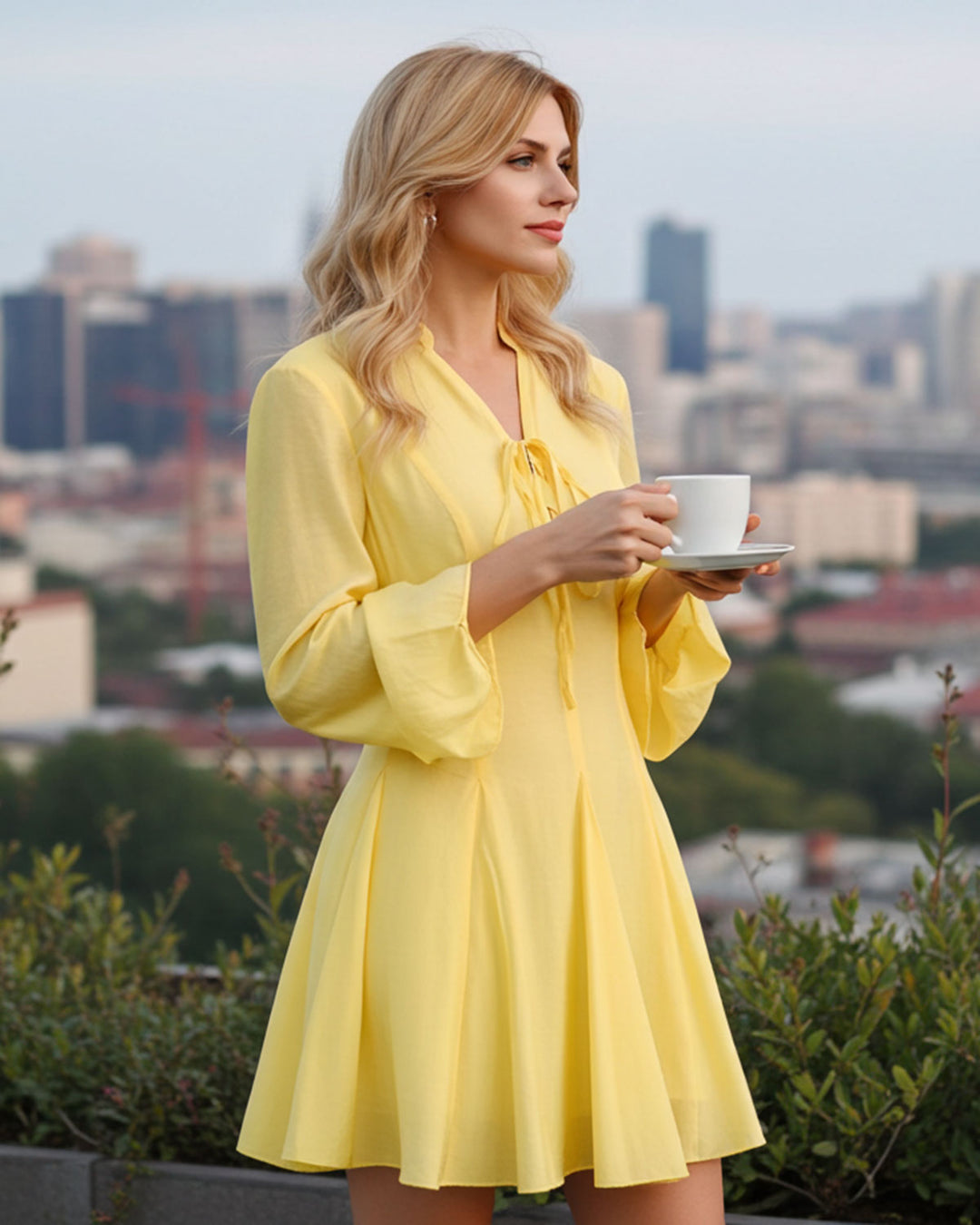 SALE | Yellow Bell Sleeve A-Line Mini Dress