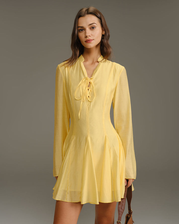 SALE | Yellow Bell Sleeve A-Line Mini Dress