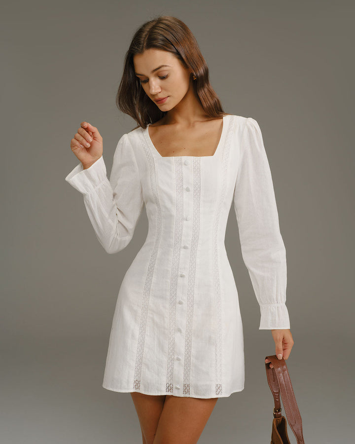 SALE | White Square Neck A-Line Mini Dress