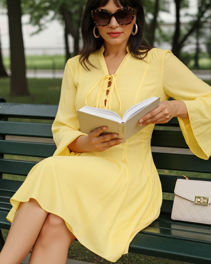 SALE | Yellow Bell Sleeve A-Line Mini Dress